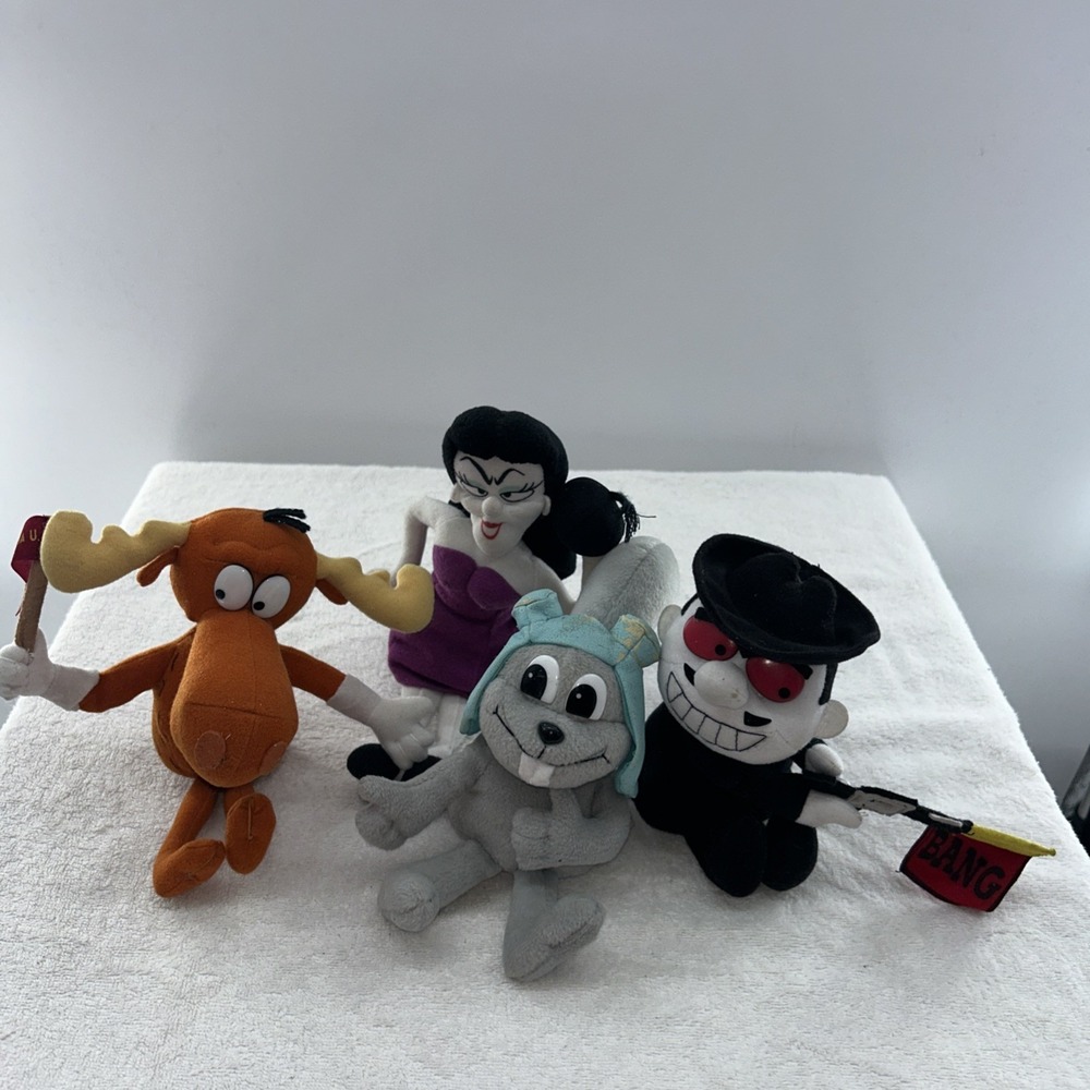 Stuffins RARE Vtg 1999 Rocky Bullwinkle & Friends Lot Of (4) 10"‎ Natasha Boris
